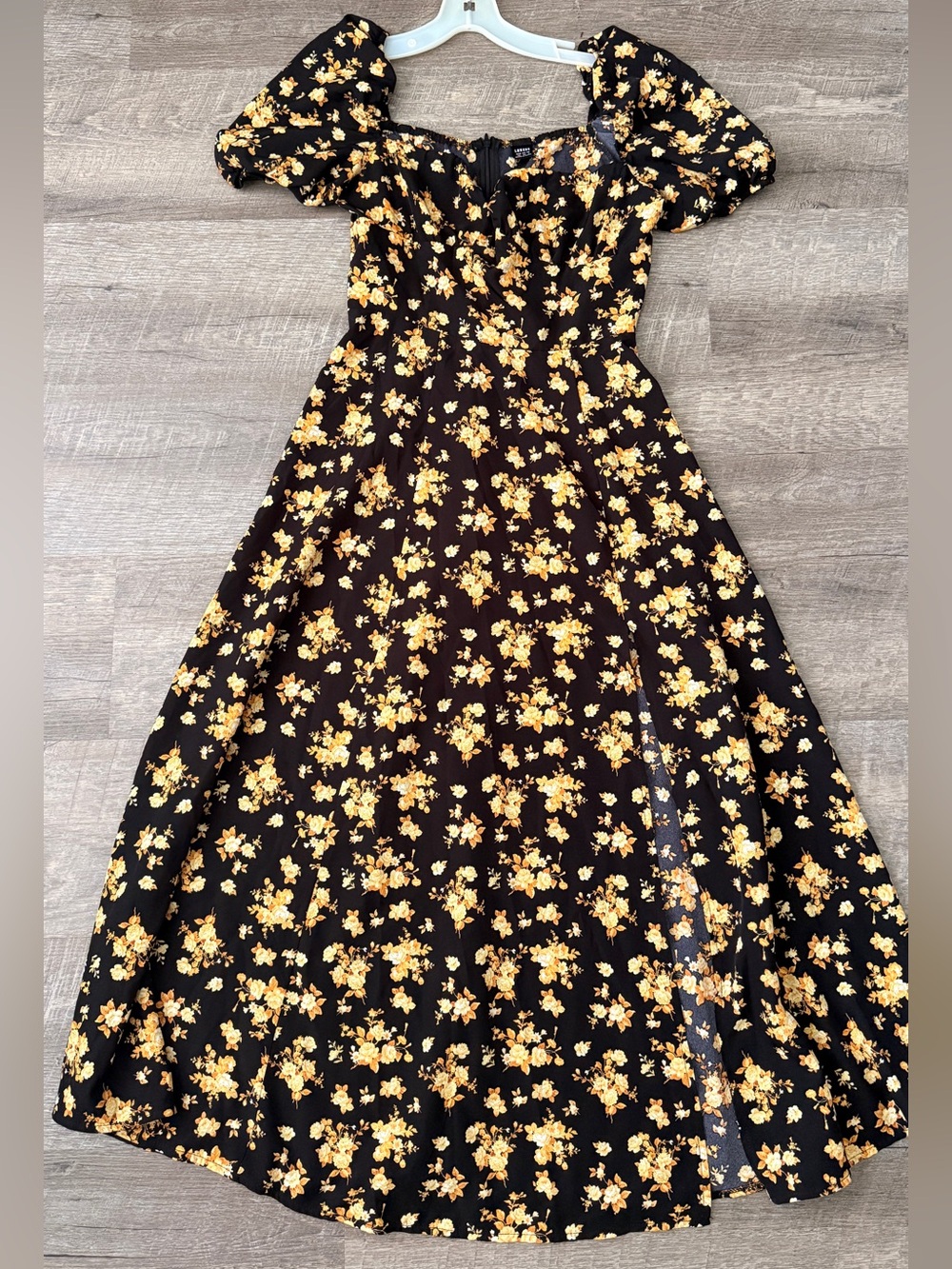 Lioness Black Maxi Dress with Yellow Floral Print